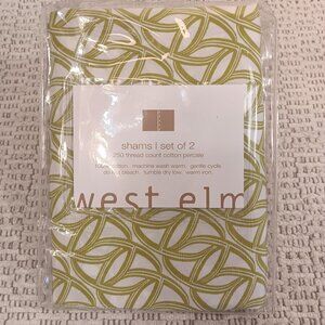 West Elm set of 2 standard size pillow shams cases green and white cotton NEW